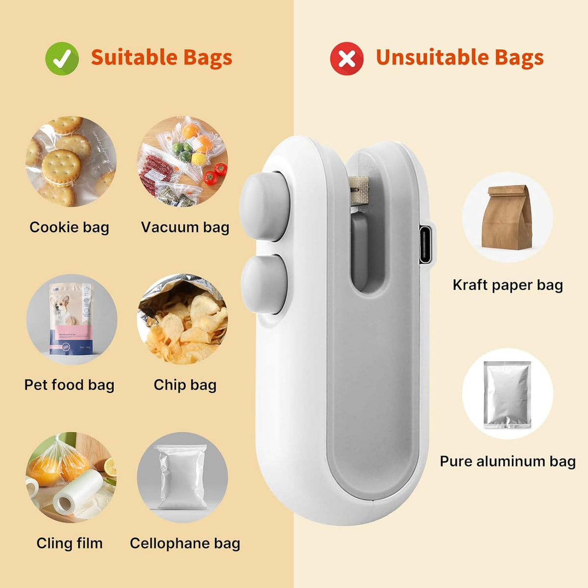 2 in 1 Mini Bag Sealer & Cutter Portable Thermal Heat Sealing Machine with cutter