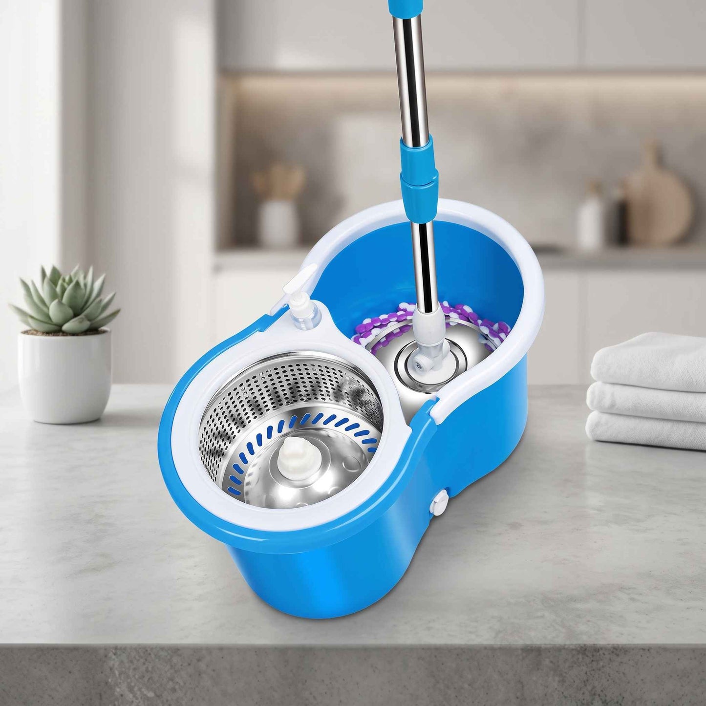360 Rotating Spin Mop System with Stainless Steel Wringer Bucket